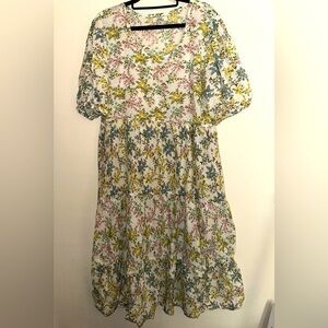 Kemi Telford women’s white floral tiered dress XL cottagecore lagenlook cotton